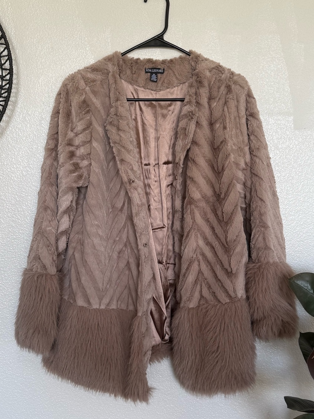 INC International Concepts Mauve-Taupe Faux Fur Open-Front Cardigan